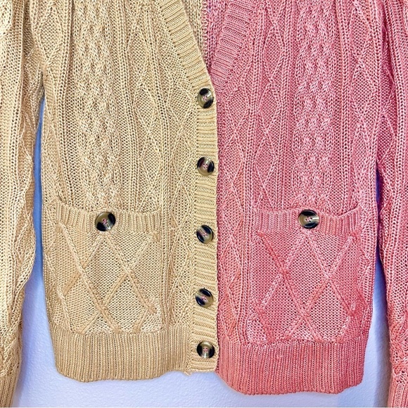 For Love and Lemons Knitwear Cable Knit Colorblock V Neck Button Down Cardigan - Picture 4 of 7